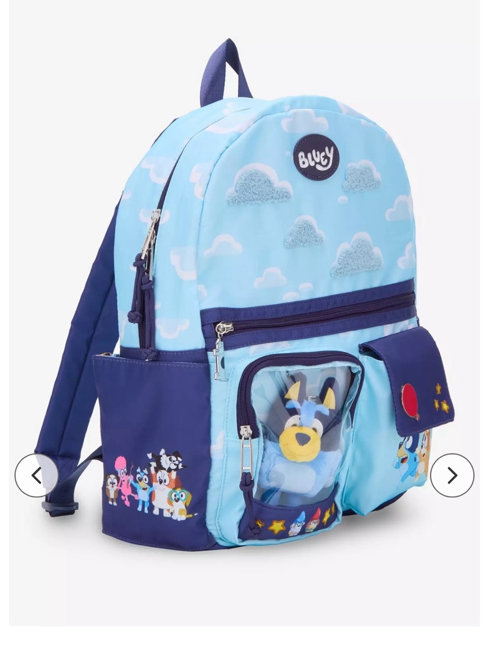 Blue Kids Cloud Print Backpack with Plush Toy - Bluey